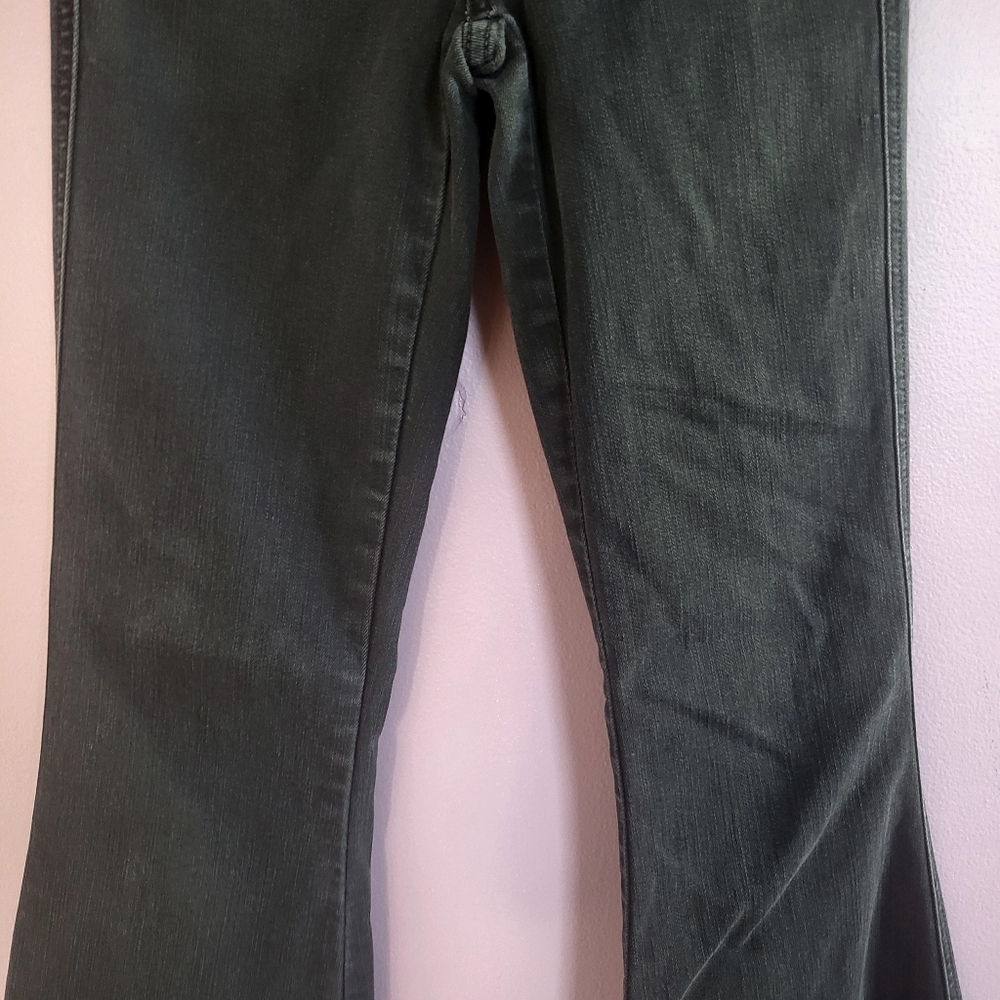 Flying Monkey Washed Black High Rise Distressed Raw Hem Flare Jeans - Picture 4 of 12